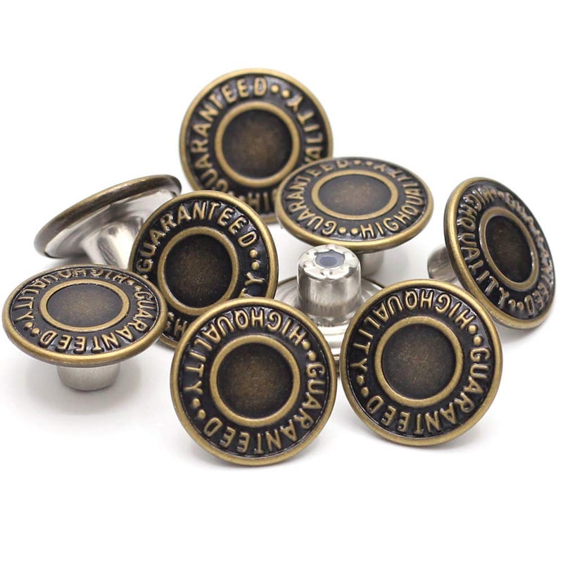 Enosea 17mm Brass Jean Button Replacement, Enosea No Sew Tack Buttons 12 Set - Image 1